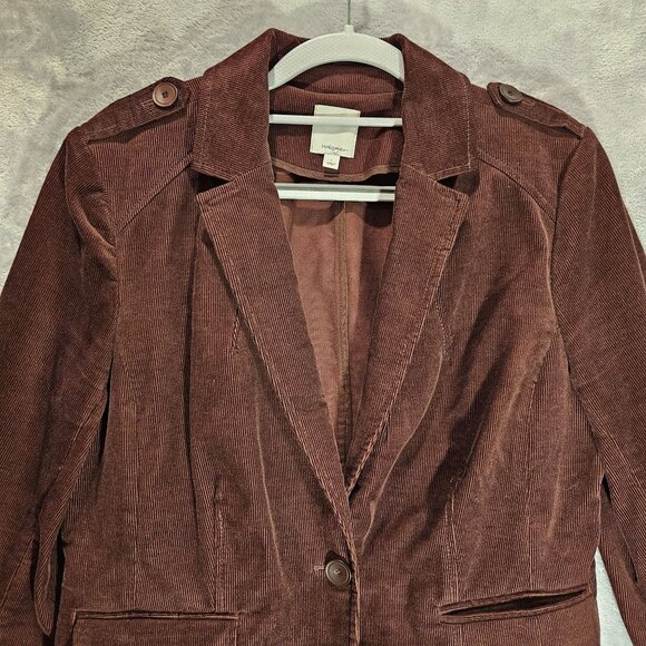 Halgen Corduroy Jacket Womens L Brown Blazer lined pockets notched shoulder tabs - Picture 3 of 16